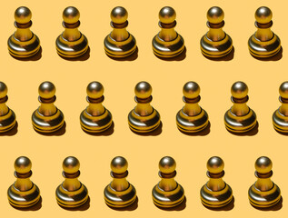 Chess Texture Pattern on a Yallow Background. Background for the design and banner. Chess pieces in rows in a pattern