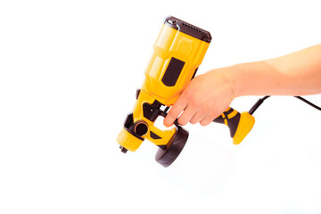 paint gun holding by mans hand isolated on white background  - Image