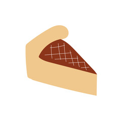 Piece of cake. Hand drawn icon on white background. Cartoon drawing of autumn cake