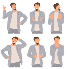 Young man c gesture set.