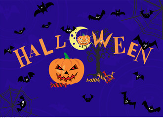 Halloween with pampkin and bats