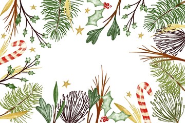 watercolor christmas tree branches background vector design illustration