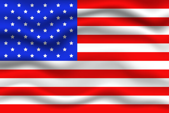 USA United States Of America wave on flag realistic effect. Fabric textile waving on wind effect vector illustration