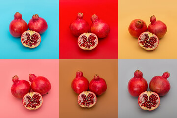 Pomegranate fruits on  colored background