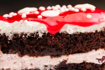 cake with cream and cherry berry jam