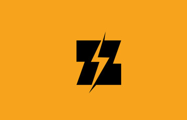 Z black yellow alphabet letter logo icon. Electric lightning design for power or energy business