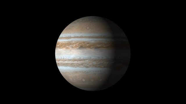 Beautiful planet of Jupiter animation. Jupiter is rotating. Milky Way galaxy's giant planet of Jupiter on alpha channel screen