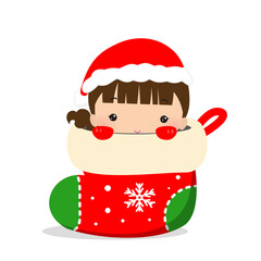 クリスマスのプレゼント｜靴下に入った女の子のイラスト