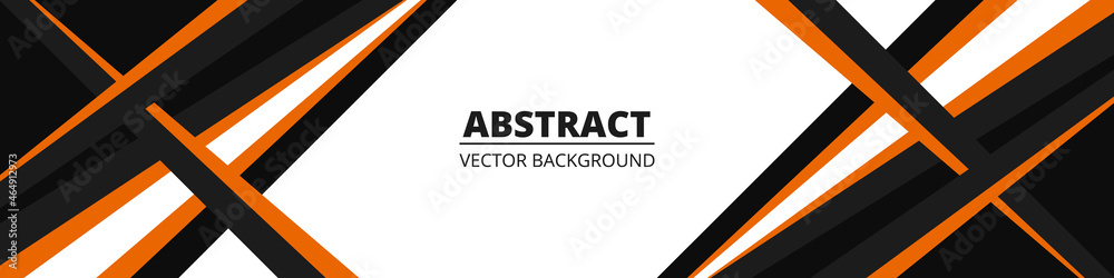 Poster geometric abstract wide horizontal banner with orange and black lines and shapes. colored modern spo