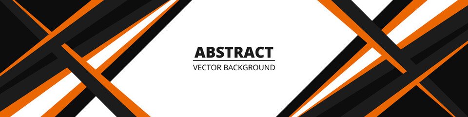 Geometric abstract wide horizontal banner with orange and black lines and shapes. Colored modern sporty bright futuristic horizontal abstract wide background. Vector illustration EPS10.