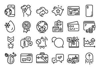 Vector set of Messenger, Mute sound and Cloud share line icons set. Calendar report, Money wallet and Credit card tag. Loyalty points, Swipe up and Winner medal icons. Vector