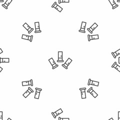Grey line Cartridges icon isolated seamless pattern on white background. Shotgun hunting firearms cartridge. Hunt rifle bullet icon. Vector