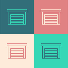 Pop art line Garage icon isolated on color background. Vector