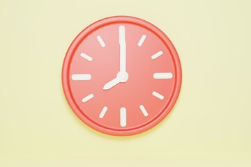 Circle red clock  3d render illustration on yellow background