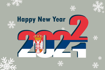 New year's card 2022. Depicted: element of the flag of Serbia, festive inscription and snowflakes. It can be used as an advertising poster, postcard, flyer, invitation, or website.