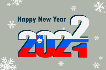 New year's card 2022. Depicted: element of the flag of Slovenia, festive inscription and snowflakes. It can be used as an advertising poster, postcard, flyer, invitation or website.
