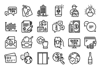 Vector set of Search flight, Copywriting and Payment line icons set. Calendar report, Money wallet and Credit card tag. Shop app, Chemistry experiment and Pet tags icons. Vector