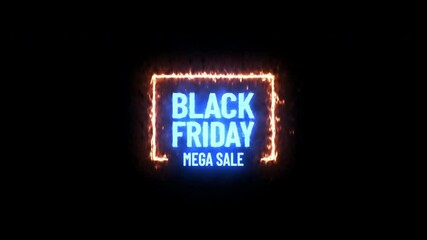 Black friday mega sale of the offer week. Frozen ice text on fire burning signboard. Motion graphic video cold and hot animation. - Powered by Adobe