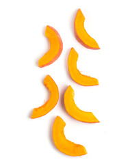 chopped pieces of pumpkin on a white background