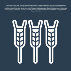 Blue line Cereals set with rice, wheat, corn, oats, rye, barley icon isolated on blue background. Ears of wheat bread symbols. Vector