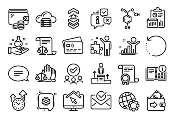 Vector set of Shoulder strap, Recovery data and Winner line icons set. Calendar report, Money wallet and Credit card tag. Legal documents, Approved group and Cloud server icons. Vector