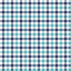 Navy blue and turquoise checkered plaid. Tattersall pattern fabric swatch.