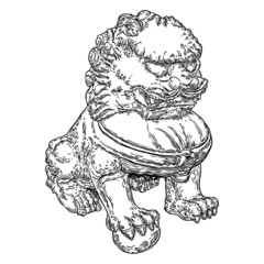Chinese Imperial guardian lion. Used in palaces and tombs, temples, and the homes for powerful mythic protective benefits. Symbolic at the entrances and doors. Carved from decorative stone. Vector.