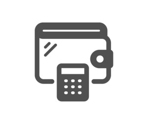 Wallet icon. Money purse with calculator sign. Cash budget symbol. Classic flat style. Quality design element. Simple wallet icon. Vector