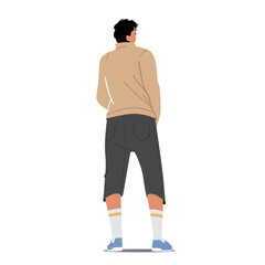 Young Man Back View, Male in Short Trousers, Sweatshirt, Long Socks and Sneakers Rear View Isolated on White Background