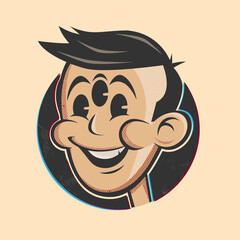 vintage cartoon illustration of a mutant retro guy with three eyes