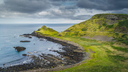 The Giants Causeway seen from the top of the cliff, part of Wild Atlantic Way and UNESCO world...