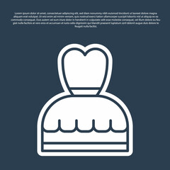 Blue line Woman dress icon isolated on blue background. Clothes sign. Vector