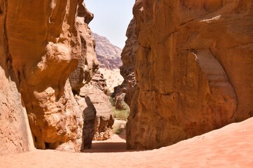 Narrow gorge in Wadi Rum desert, Jordan
