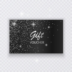 Glitter background with glowing lights. Silver sparks on a black backdrop, greeting card