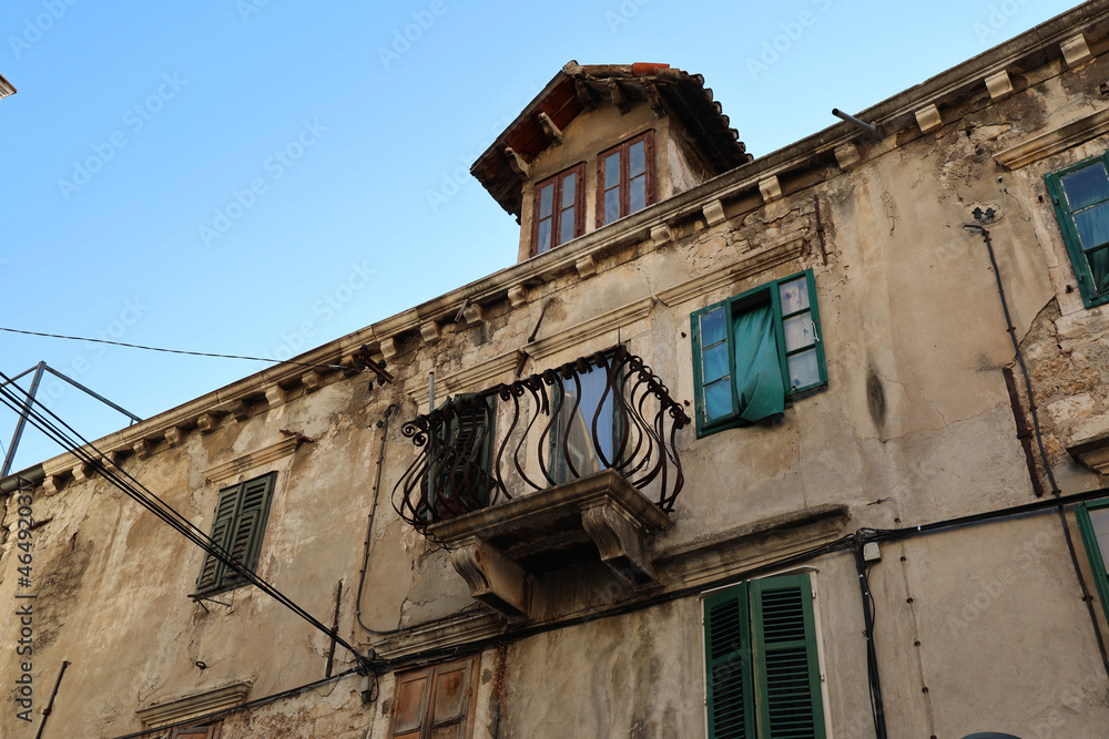 Poster Low angle view of an old abandoned building, Croatia