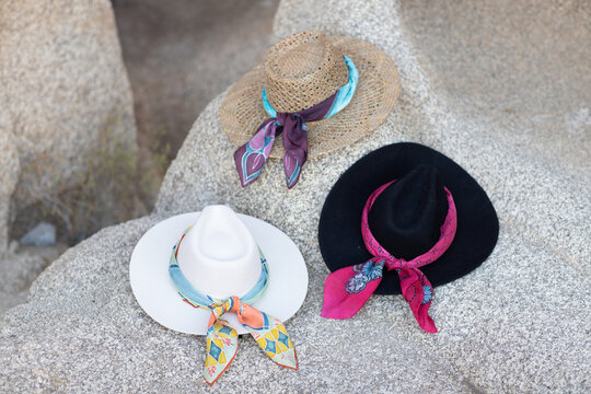 hats on a rock