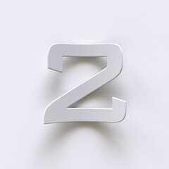 Bent paper font with long shadows  Number 2 TWO 3D