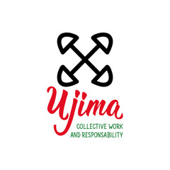 Traditional Kwanzaa symbols. Ujima means Collective Work and Responsibility. Vector icon. Isolated on white background.