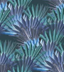 Teal, blue and indigo palm frond leaf pattern