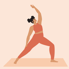 Illustration of woman wearing neutral color sportswear doing yoga pose