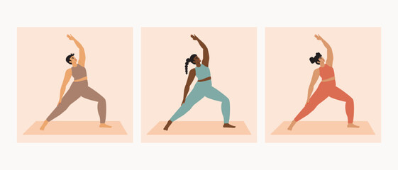 Fototapeta premium Illustration of woman wearing neutral color sportswear doing yoga pose