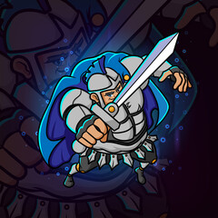 The knight with the sword and armor esport mascot design