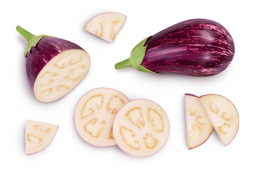 striped eggplant graffiti isolated on white background with clipping path and full depth of field....