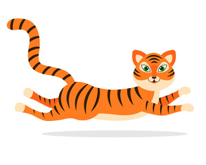 Vector illustration in a flat style of a running tiger cub. The symbol of 2022.