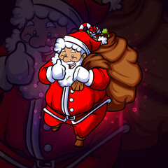 The exited santa with a lot of gift esport logo design © HERMANTO