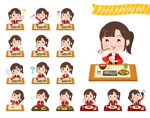 食事に関するセールスはっぴ女性のセット