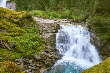 Famous waterfalls in the Austrian mountains. (Krimmler Waterfalls)