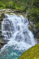 Fototapeta premium Famous waterfalls in the Austrian mountains. (Krimmler Waterfalls)