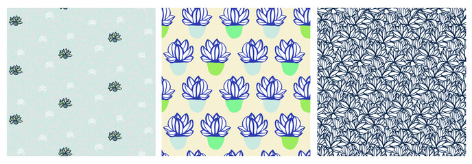 Summer background with succulent plant,set of pattern