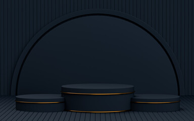3D render podium stage gold Abstract geometric shape empty background for product presentation